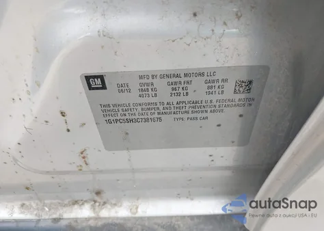 2012 Chevrolet Cruze Ls from USA, damaged, VIN 1G1PC5SH3C7381675